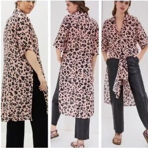 Anthropologie Pink Leopard Tunic Blouse Duster Kimono